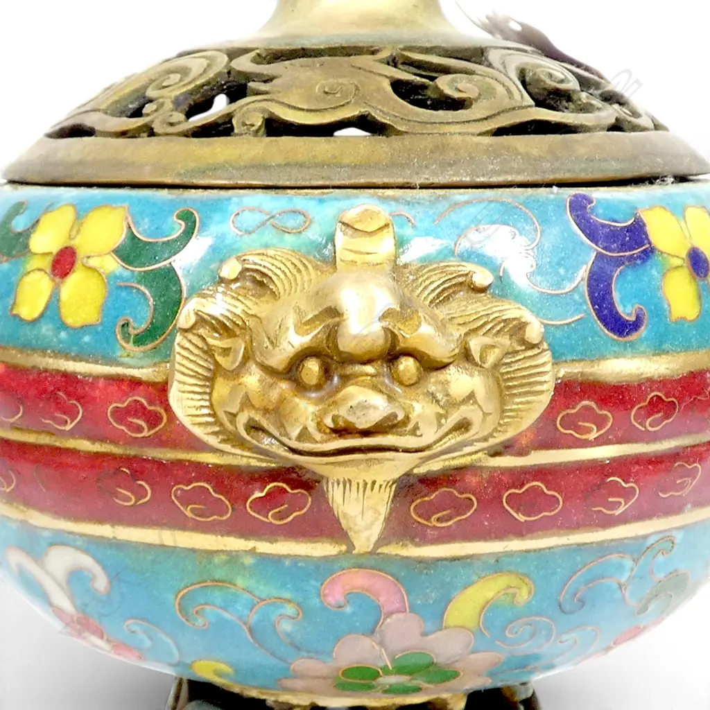 ORIENTAL LIDDED BRONZE / CLOISONNE INCENSE BURNER H.175mm Image 1++