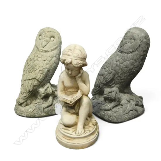 2 CONCRETE OWLS + CHILD READING H.240mm