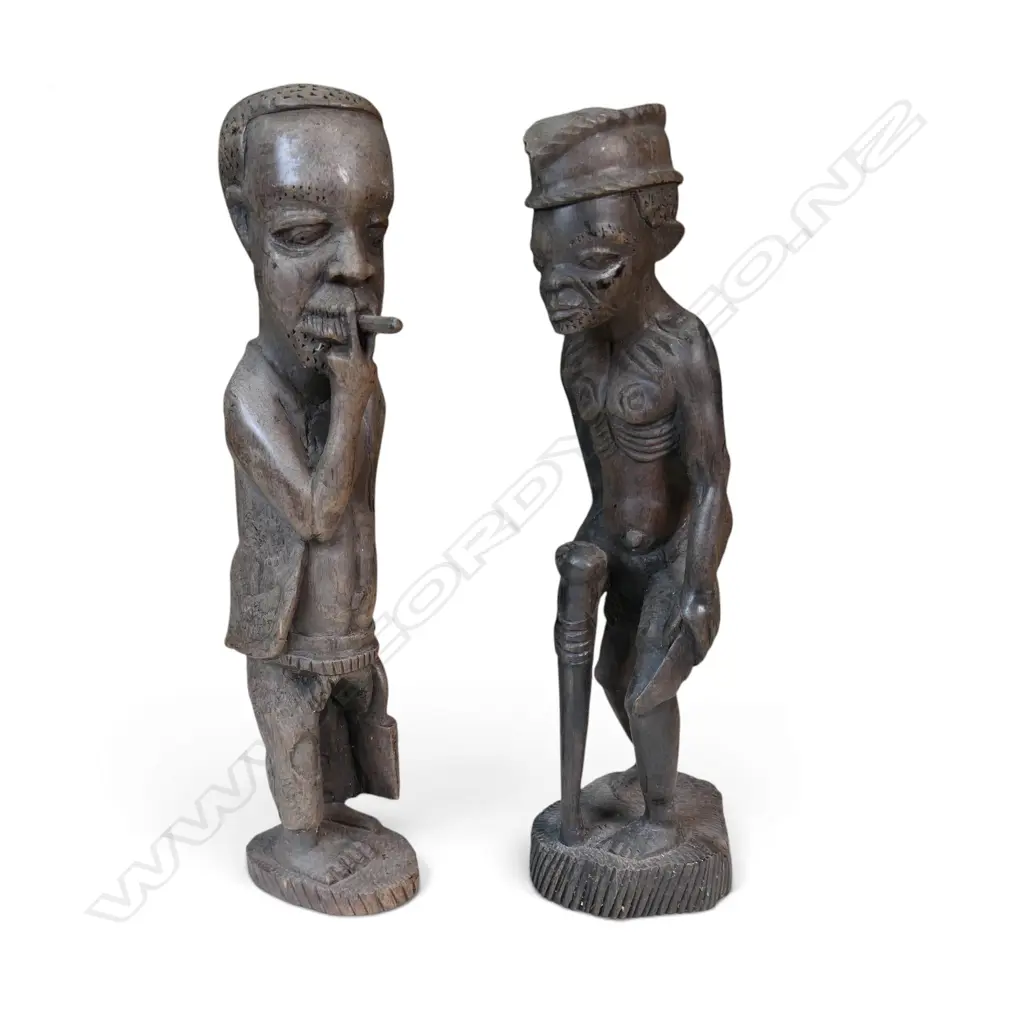 PAIR OF VINTAGE HAND CARVED WOODEN AFRICAN FOLK ART FIGURES,TALLEST 300 X 100MM Image 1++