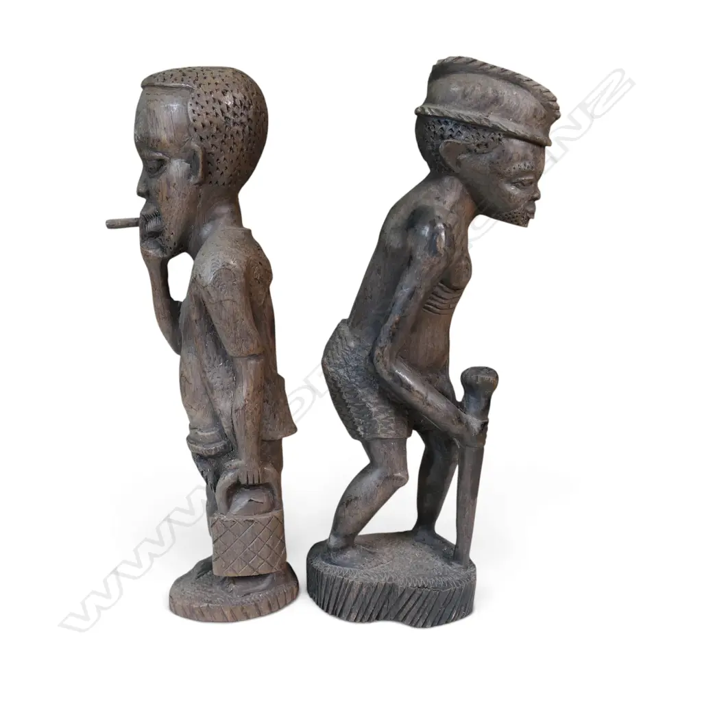 PAIR OF VINTAGE HAND CARVED WOODEN AFRICAN FOLK ART FIGURES,TALLEST 300 X 100MM Image 1++