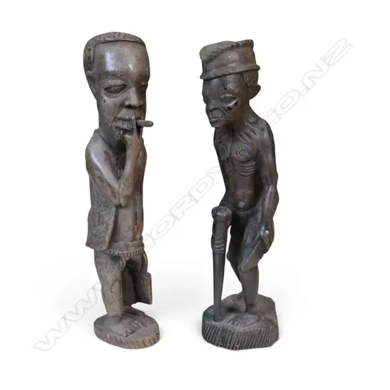 PAIR OF VINTAGE HAND CARVED WOODEN AFRICAN FOLK ART FIGURES,TALLEST 300 X 100MM