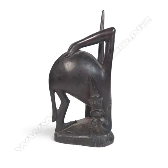 EAST AFRICAN DARK WOOD CARVING SCULPTURE OF SPIRITS WITH ABSTRACT & ELONGATED FORMS, 320 X 150MM