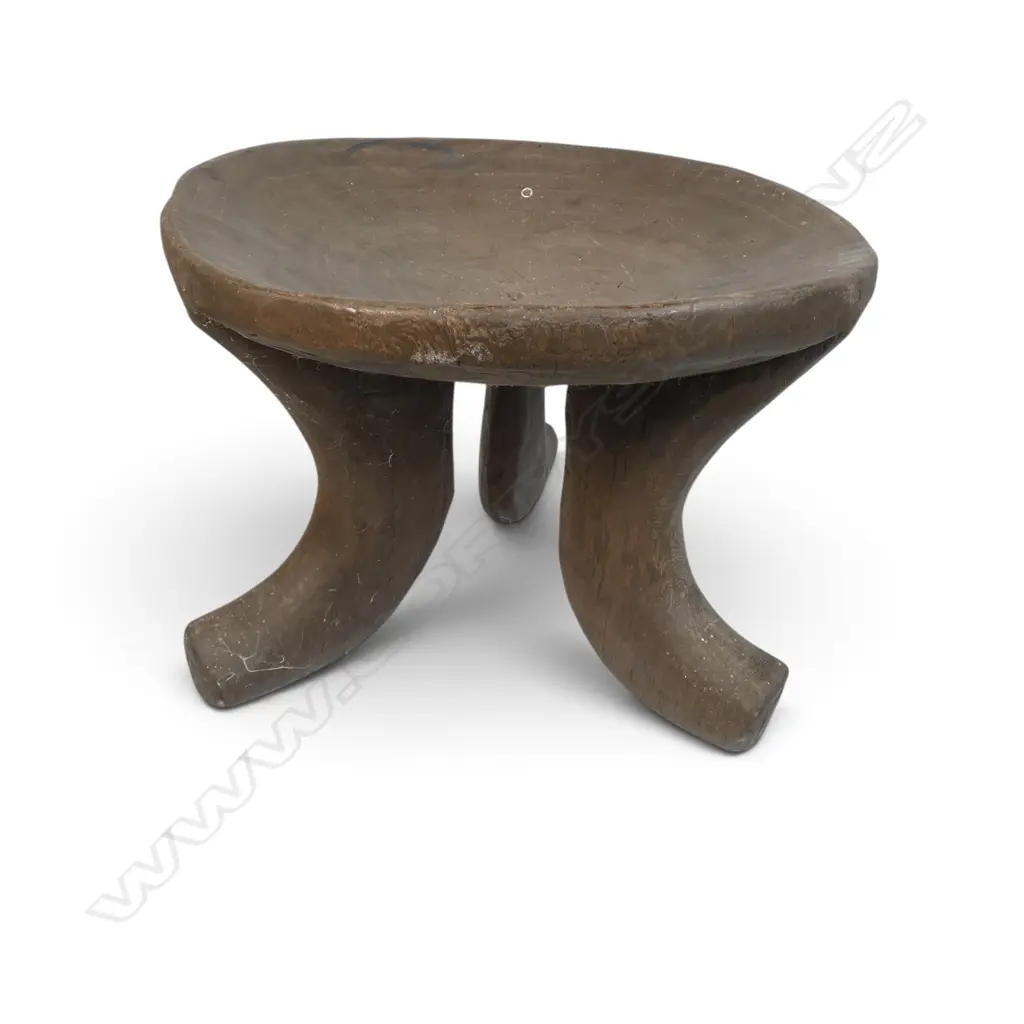 ETHIOPIAN (GURAGE TRIBE) CARVED TRIPOD WOODEN STOOL FOR THE CHIEFS, AGE PATINA,H.230MM DIA 380MM Image 1++