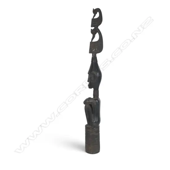 TANIMBAR ISLANDS (INDONESIA) BRONZED BRASS STATUE OF A SEATED RAJA ROYAL FIGURE, H.470MM
