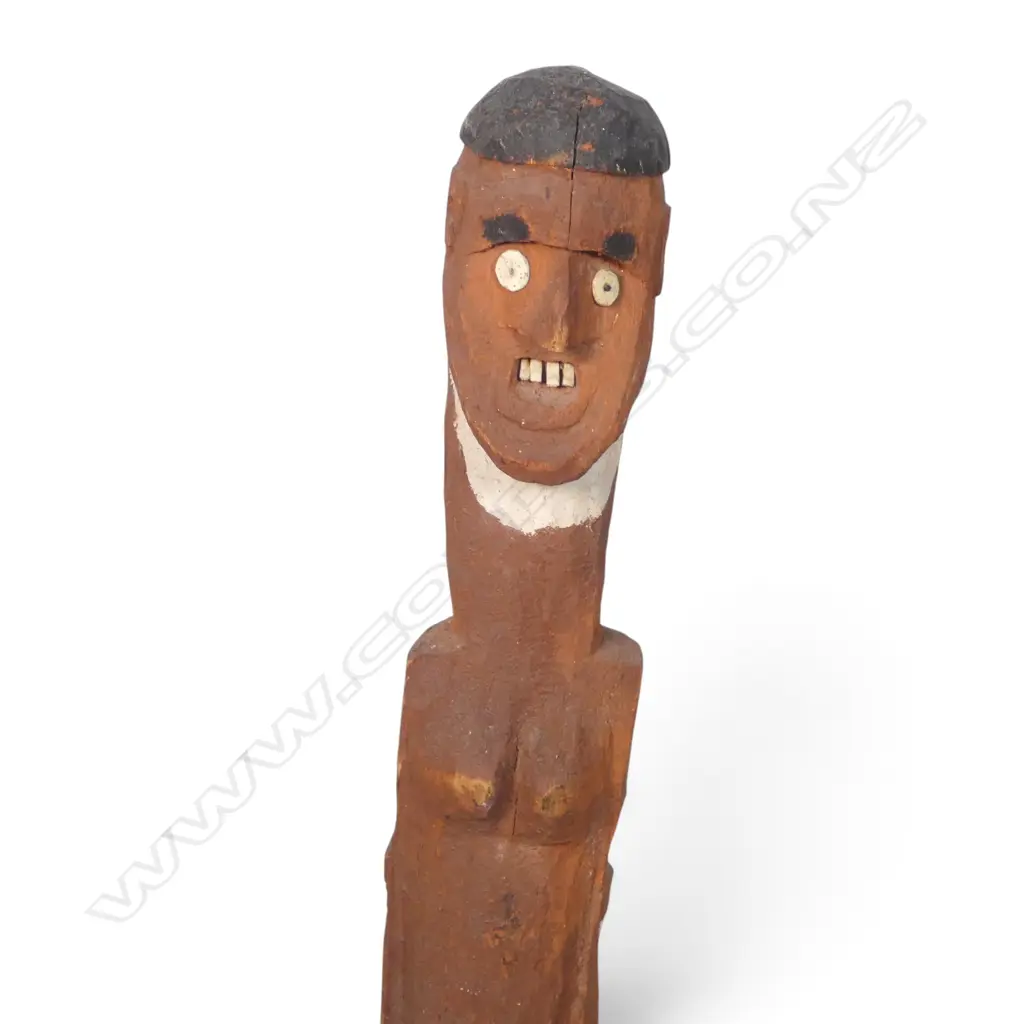 ETHIOPIA, KONSO, POLYCHROME WOODEN FEMALE ANCESTOR FIGURE WITH INLAID DETAILS H.1100MM DIA 130MM Image 1++