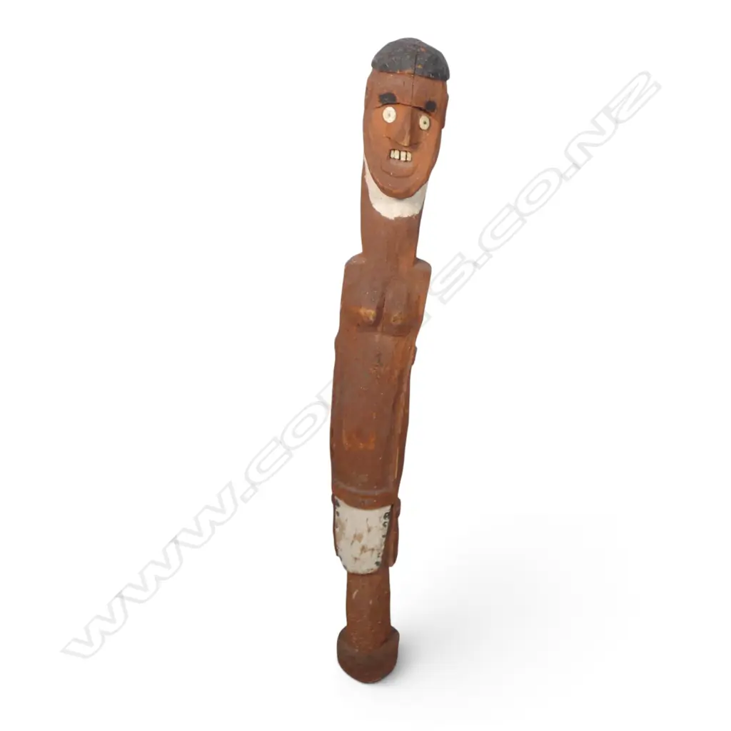 ETHIOPIA, KONSO, POLYCHROME WOODEN FEMALE ANCESTOR FIGURE WITH INLAID DETAILS H.1100MM DIA 130MM Image 1++