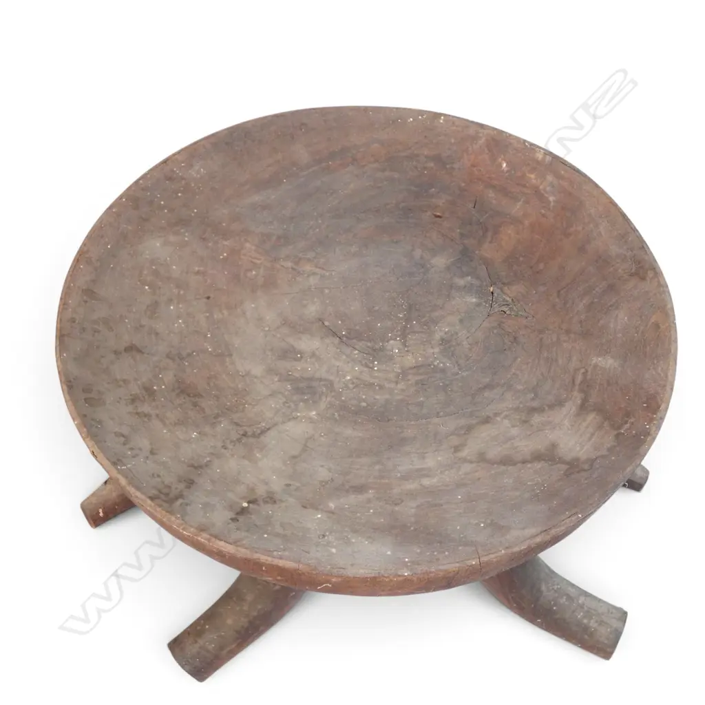 ETHIOPIAN (GURAGE TRIBE) CARVED TRIPOD WOODEN STOOL FOR THE CHIEFS, AGE PATINA,H.360MM DIA 340MM Image 1++