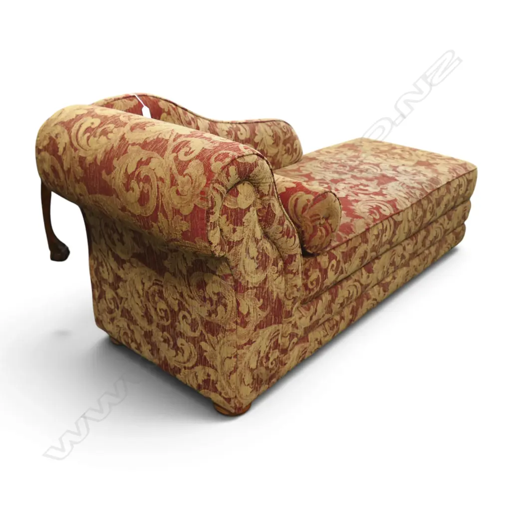 MODERN RED UPHOLSTERED CHAISE LOUNGE with bolster cushion Image 1++