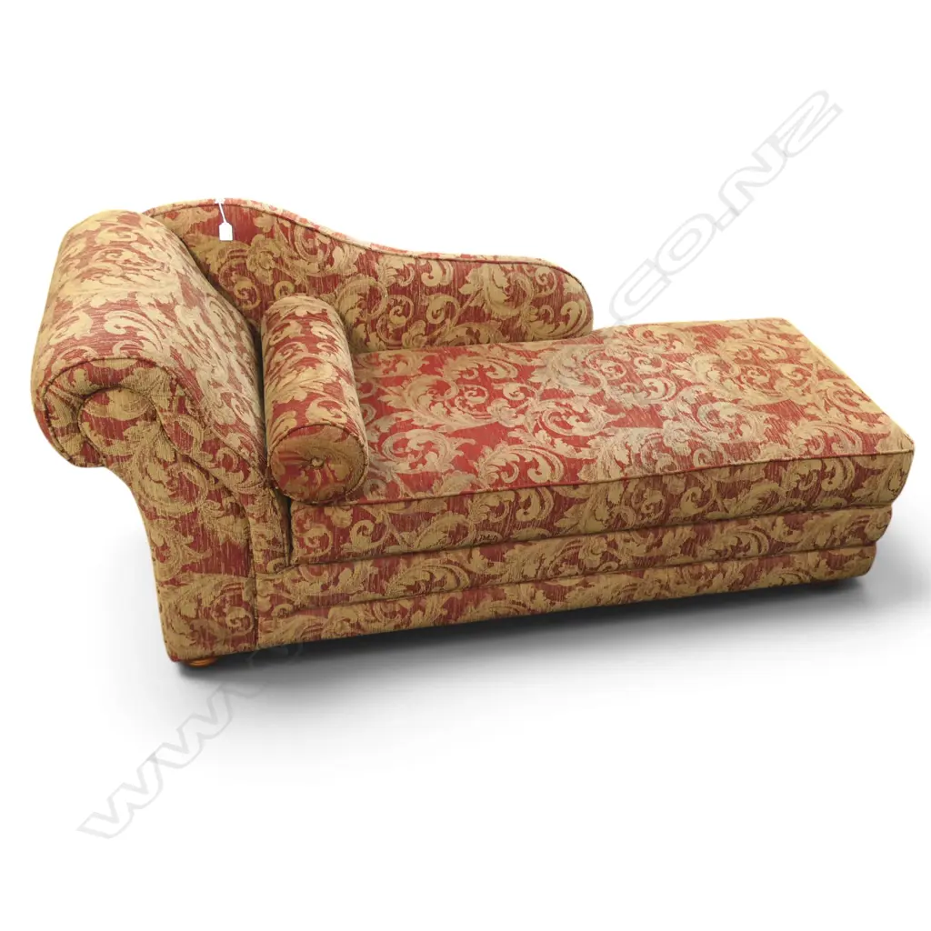 MODERN RED UPHOLSTERED CHAISE LOUNGE with bolster cushion Image 1++