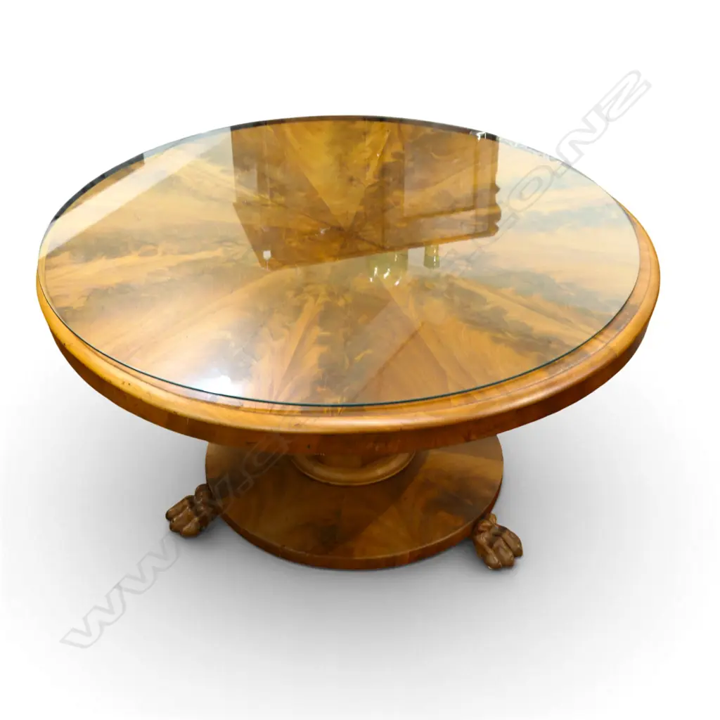 REGENCY MAHOGANY TABLE faded, glass top Dia. Image 1++