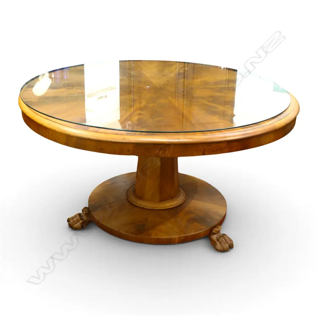 REGENCY MAHOGANY TABLE faded, glass top Dia. Image 1++