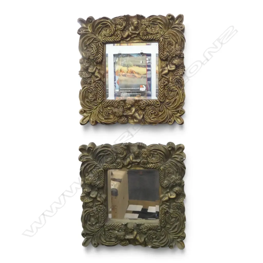 2 SQUARE MIRRORS; GOLD PAINTED PLASTER FRAMES (CHIPS) 450x450mm Image 1++