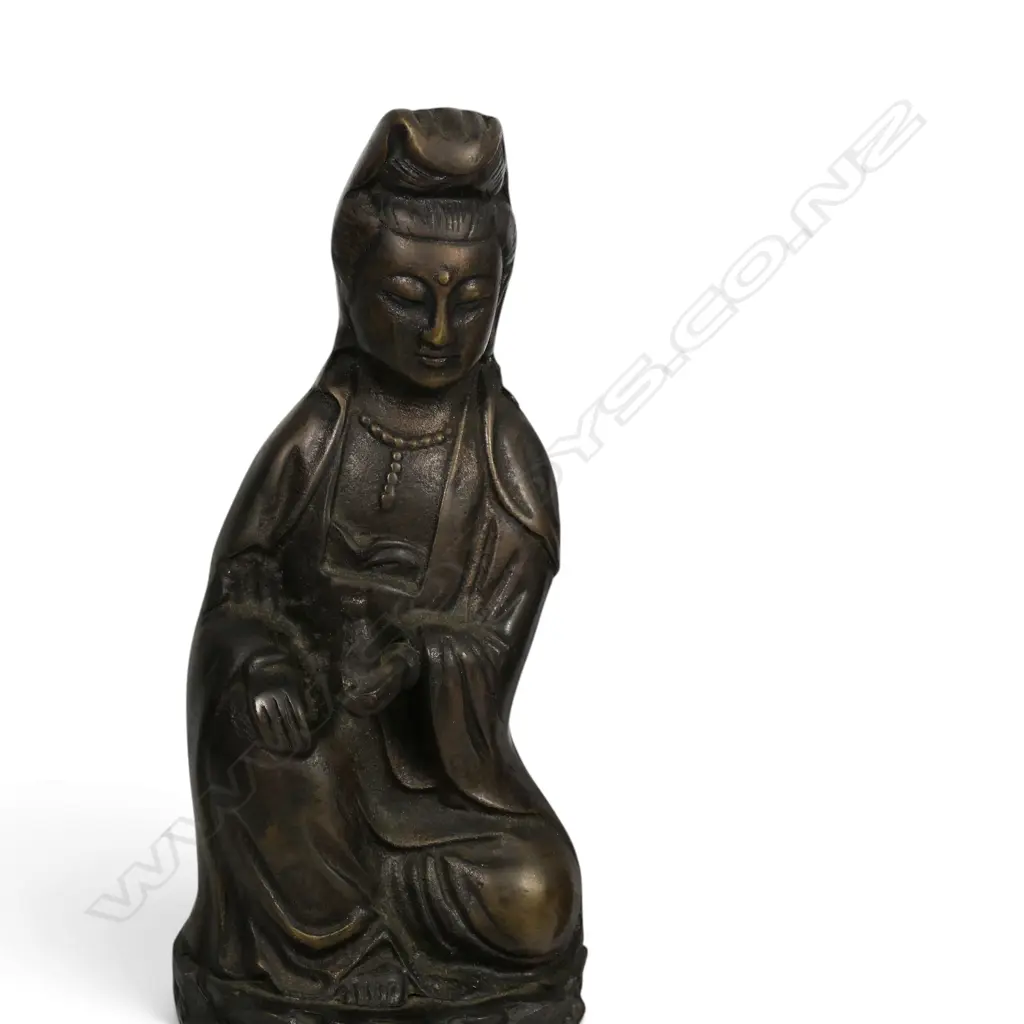 4 ORIENTAL METAL PCES; PANEL 290x180mm, FIGURE H.225mm, BOWL, ARCHAIC STYLE MIRROR Image 1++