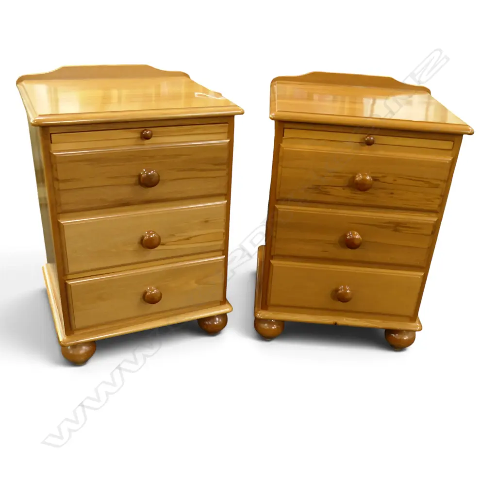 QUALITY SOLID RIMU PAIR BEDSIDE CABINETS. 3 drawer with slide. H.670mm. Image 1++