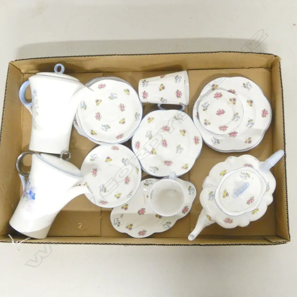 PART SHELLEY CHINA TEASET PINK ROSE PAT & 2 MISS MATCHED SHELLEY COFFEE POTS Image 1++