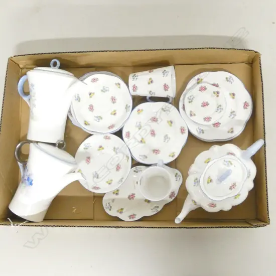 PART SHELLEY CHINA TEASET PINK ROSE PAT & 2 MISS MATCHED SHELLEY COFFEE POTS