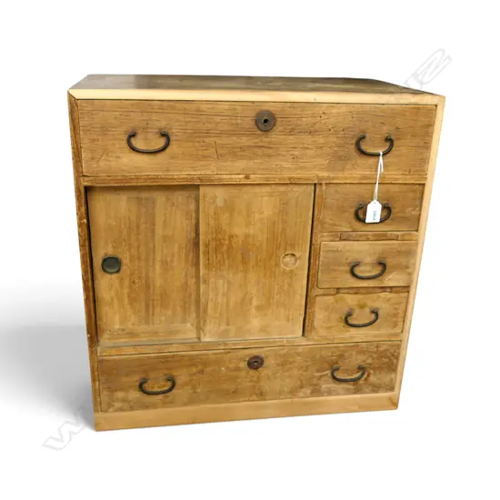 VINTAGE JAPANESE SMALL WOODEN TANSU CHEST. H.575mm