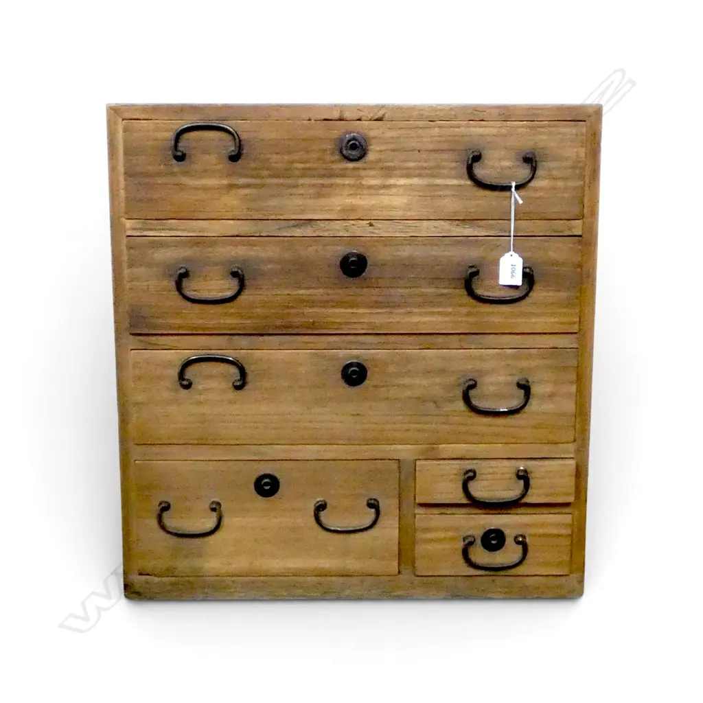 VINTAGE JAPANESE SMALL WOODEN TANSU CHEST. With key H.540mm Image 1++