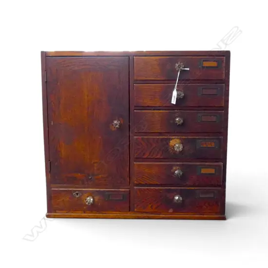 VINTAGE JAPANESE SMALL WOODEN COLLECTOR'S CHEST. 6 DRAWER 1 DOOR. H.450mm