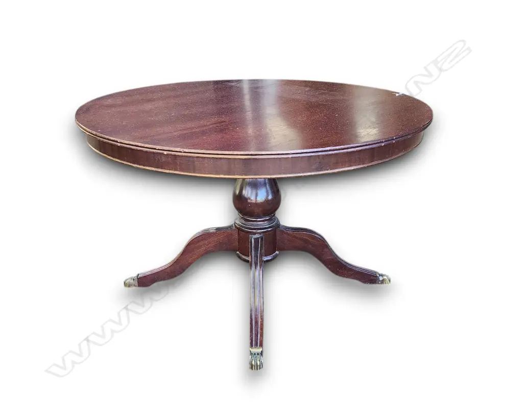 DINING TABLE W CARVED LEGS AND BRASS PAW-FOOT CASTERS Image 1++