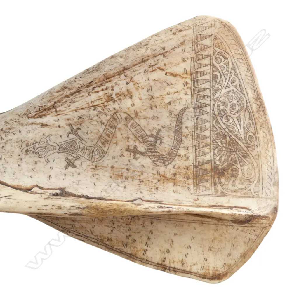 INDONESIAN BATAK CARVED BONE SPATULA + OTHER INDONESIAN CARVED RIB BONE on stand H.440mm Image 1++