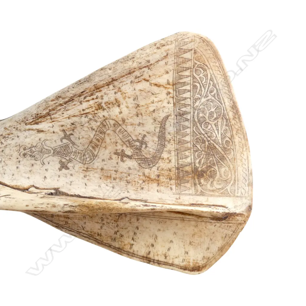 INDONESIAN BATAK CARVED BONE SPATULA + OTHER INDONESIAN CARVED RIB BON on stand H.440mm Image 1++