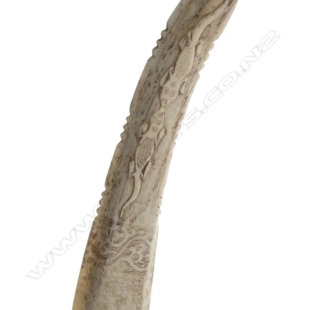 INDONESIAN BATAK CARVED BONE SPATULA + OTHER INDONESIAN CARVED RIB BONE on stand H.440mm Image 1++