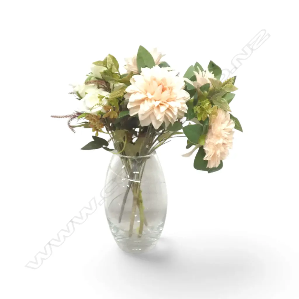 CRYSTAL VASE H.235mm w. FAUX FLOWERS Image 1++
