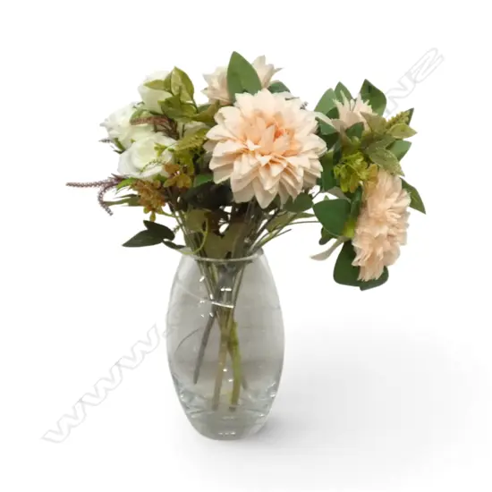 CRYSTAL VASE H.235mm w. FAUX FLOWERS