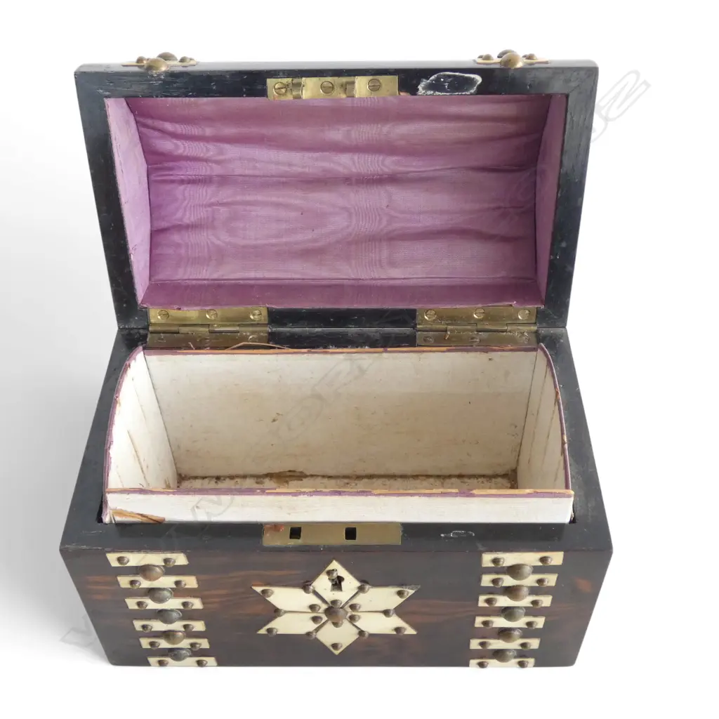 3 PCS; ANTIQUE VICTORIAN TEACADDY, INDIAN HARDWOOD w PORCUPINE QUILL INTERIOR, CARVED CHINESE CAMPHOR SML CHEST Image 1++