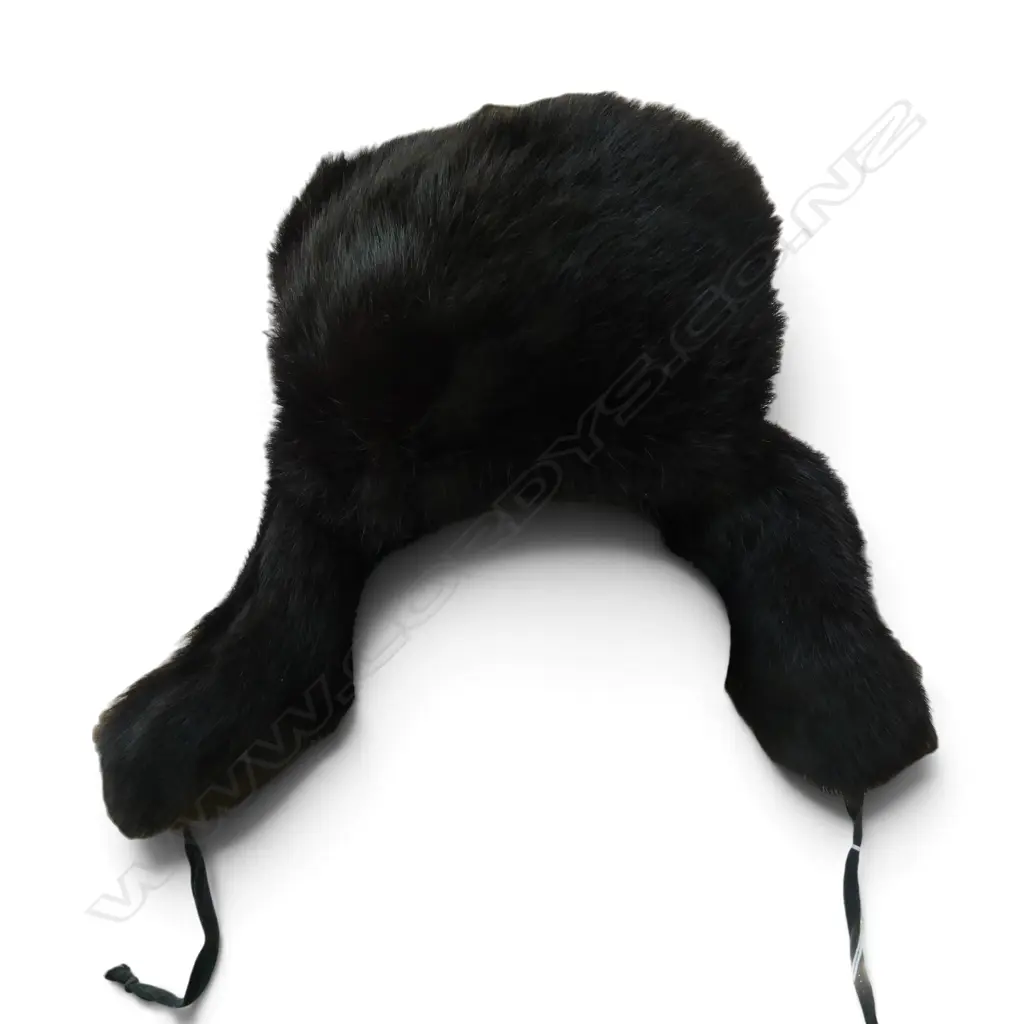 DARK BROWN FUR HAT WITH FOLDED EAR FLAPS possibly Soviet Ushanka Image 1++