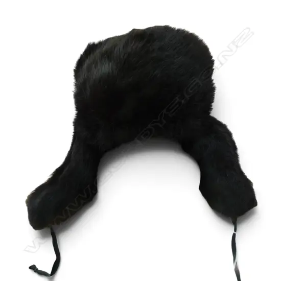 DARK BROWN FUR HAT WITH FOLDED EAR FLAPS possibly Soviet Ushanka
