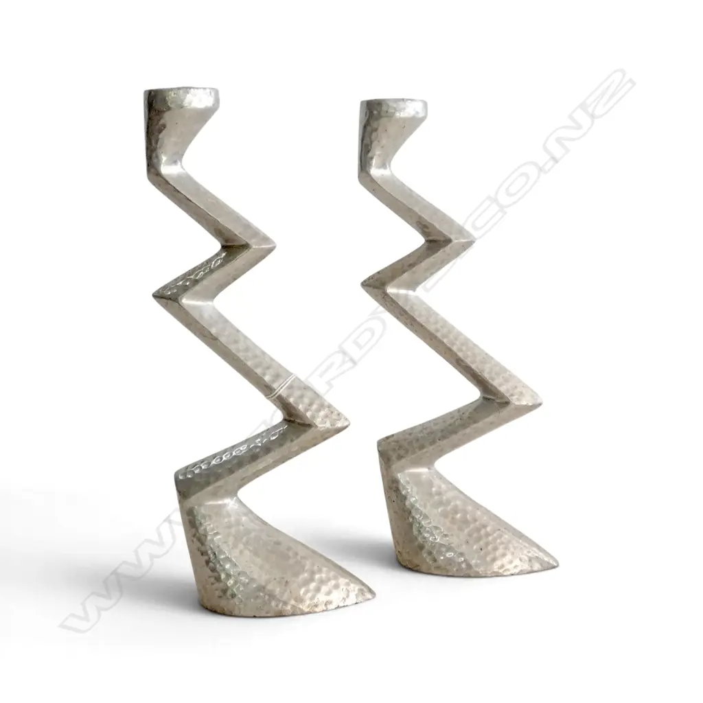 PR HAMMERED ALUMINIUM CANDLESTICKS AFTER MATTHEW HILTON H.300mm Image 1++