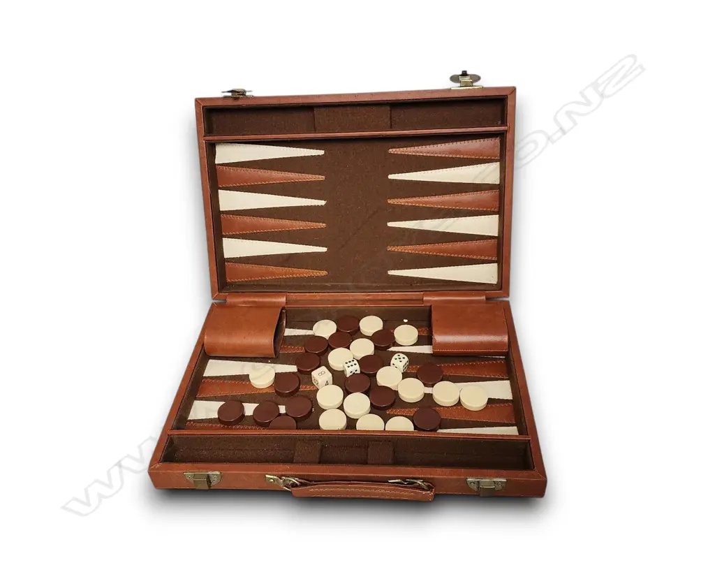 BACKGAMMON SET CLASSIC BOARD GAME WITH BROWN CASE Image 1++