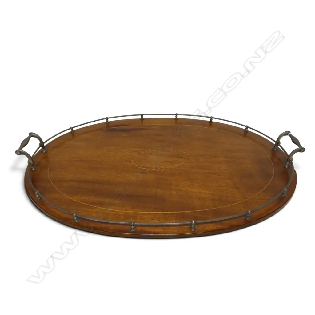 ANTIQUE INLAID OAK GALLERY TRAY W.615mm Image 1++