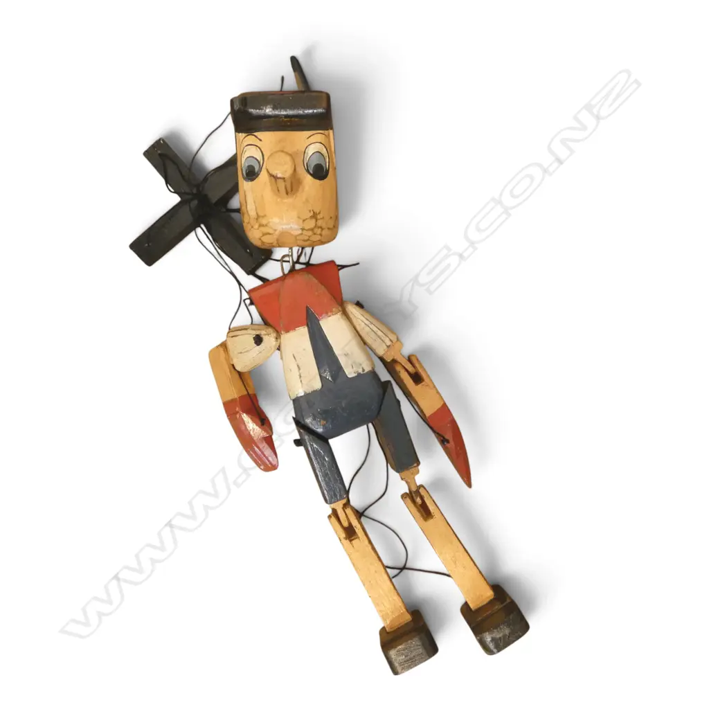 CARVED WOODEN AND PAINTED PINNOCHIO STRING PUPPET (STRING LINES TANGLED) 420MM (h) (PUPPET) Image 1++