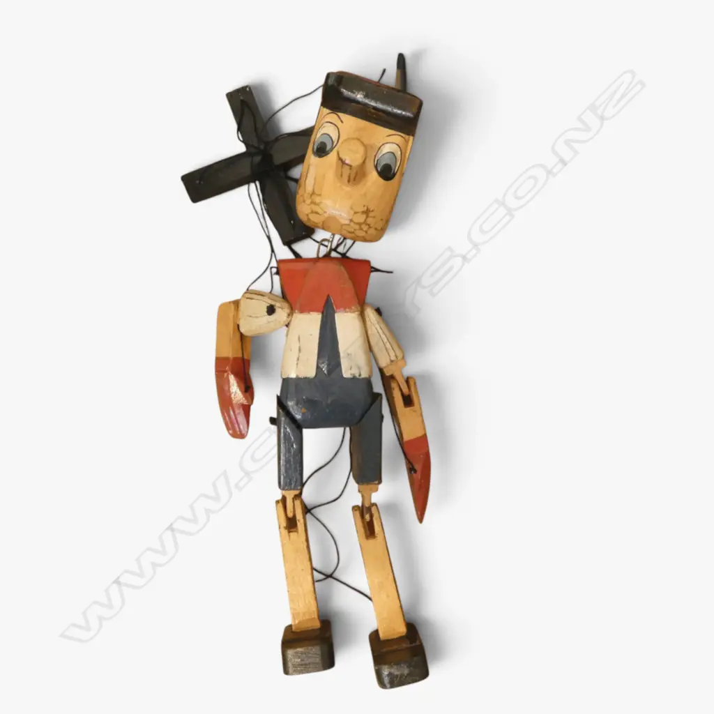 CARVED WOODEN AND PAINTED PINNOCHIO STRING PUPPET (STRING LINES TANGLED) 420MM (h) (PUPPET) Image 1++