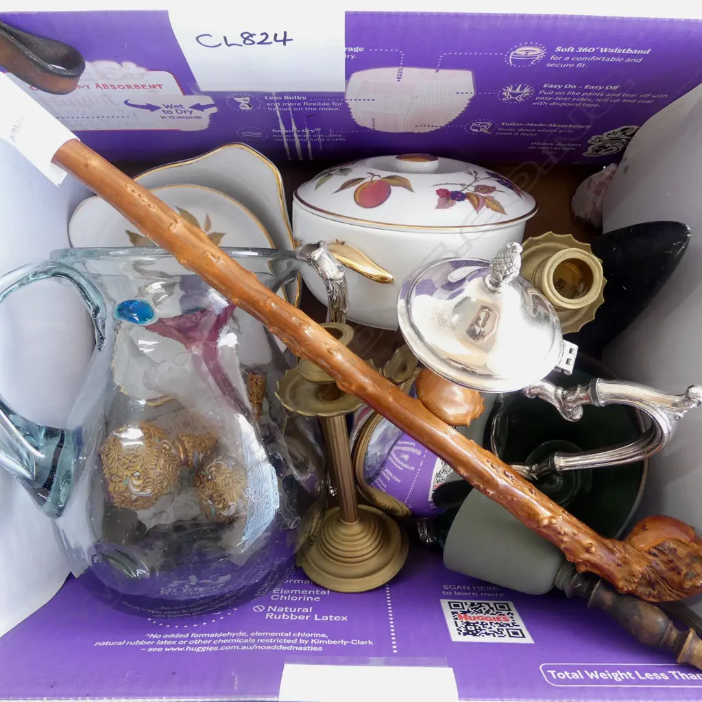 6 PCES ROYAL WOCESTER DINNER WARE, GLASS JUG, PR CANDLESTICKS, STUDIO POTTERY BOWL ETC Image 1++