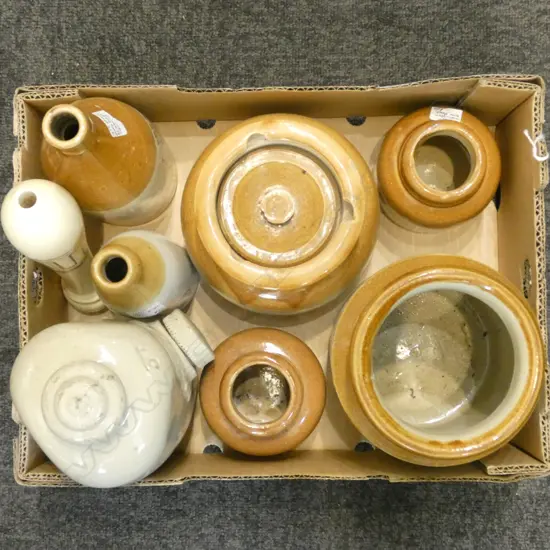 ASST VICTORIAN STONEWARE CROCKS, BOTTLES ETC