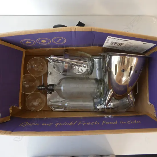 GREY & MENZIES N.Z. SODA SYPHON, CHAMPAGNE BUCKET, DRINKS TRAY 4 HOLLOW STEM GLASSES, etc