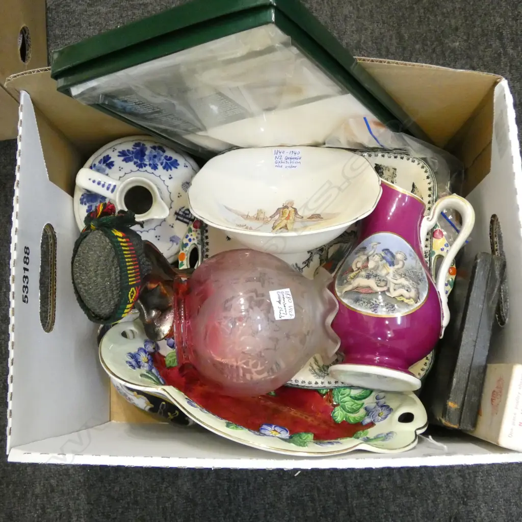 ASST COLLECTABLE CHINA, VICTORIAN LAMPSHADE, REGGAE STATUETTE ETC Image 1++