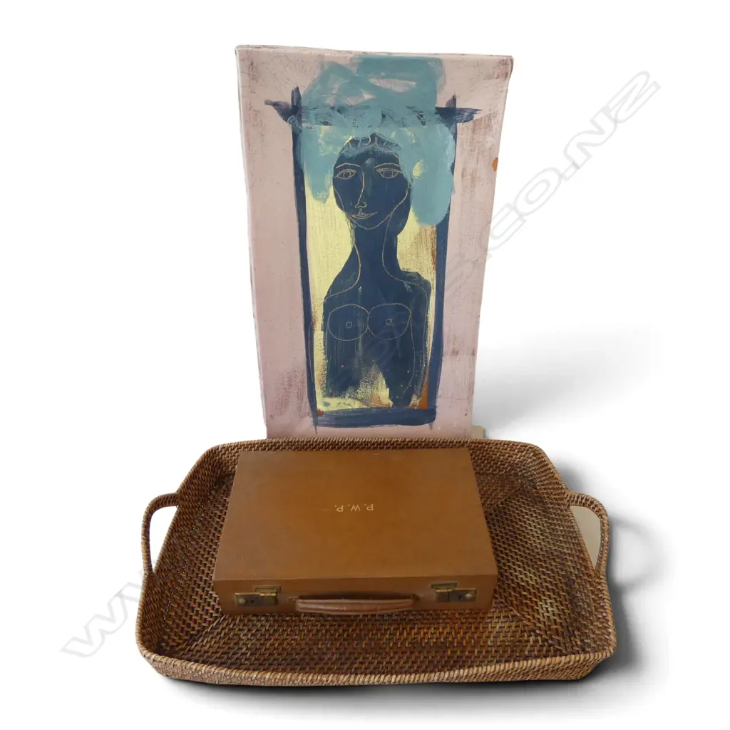 STUDIO POTTERY PLATTER 640x365mm (chip), WOVEN TRAY, LEATHER CASE W.360mm Image 1++