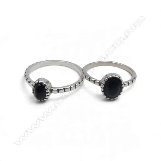 2 STG SILVER & ONYX RINGS 2.12gms each SIZE L & P