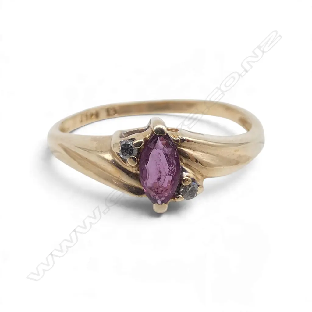 14ct  PALE RUBY STONE & DIAMOND RING 2gms SIZE O Image 1++