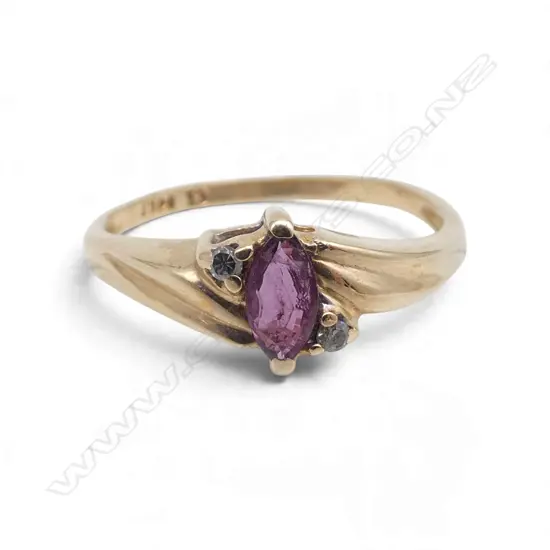 14ct  PALE RUBY STONE & DIAMOND RING 2gms SIZE O