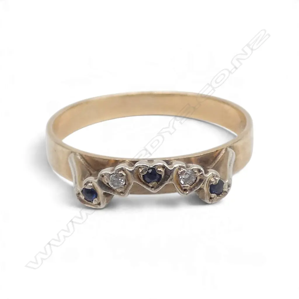 9ct DIAMOND & SAPPHIRE CURVED ETURNITY RING 1.97gms SIZE N Image 1++