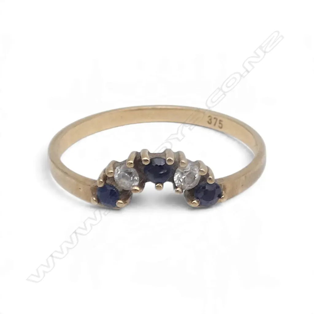 9ct CZ & SAPPHIRE ESTATE RING 1.26gms SIZE N Image 1++