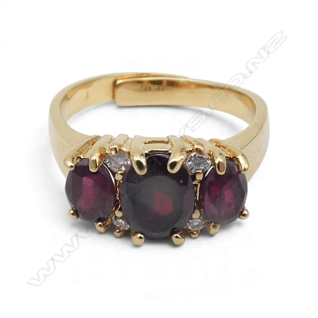 GOLD PLATED AND GARNET & CZ RING SIZE Q Image 1++