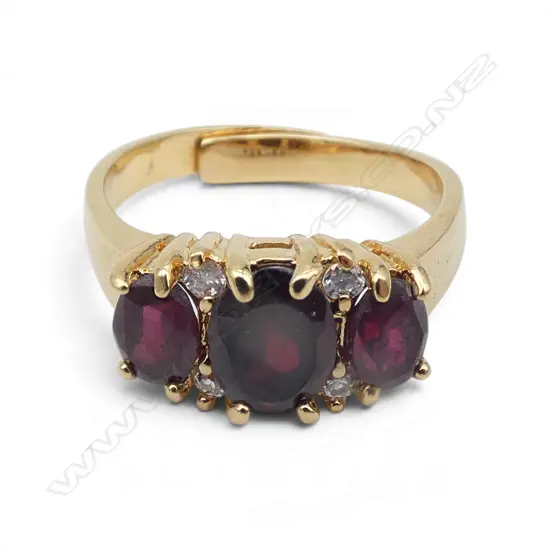 GOLD PLATED AND GARNET & CZ RING SIZE Q