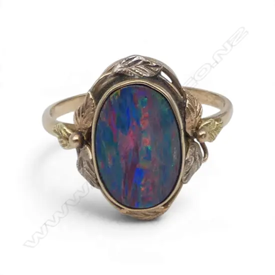 9ct BLACK OPAL DOUBLET RING 2.24gms SIZE O